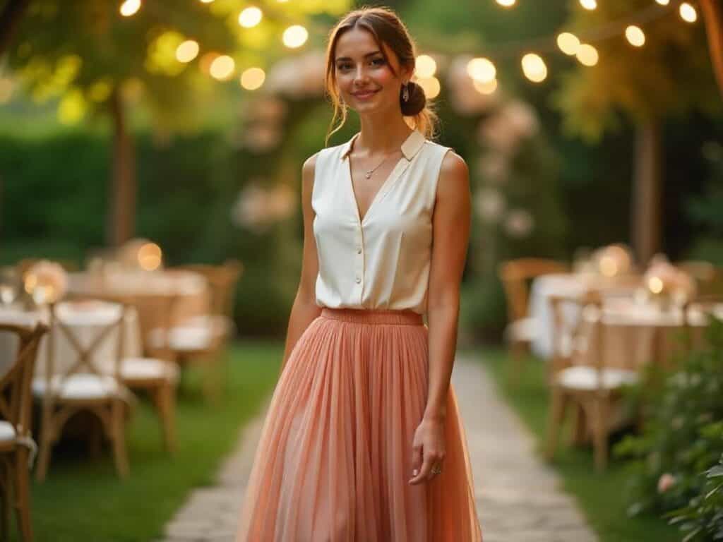 Midi or A-Line Skirt with a Dressy Blouse