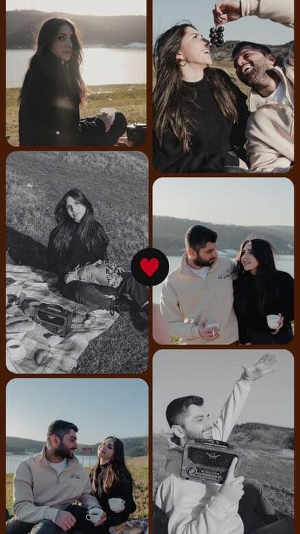 Photo collage board of the couple’s journey