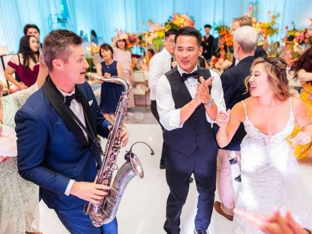 Saxophone player roaming the crowd