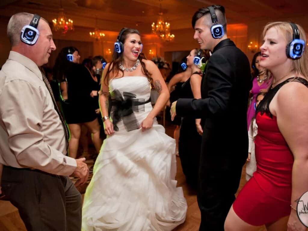 Silent disco with headphones