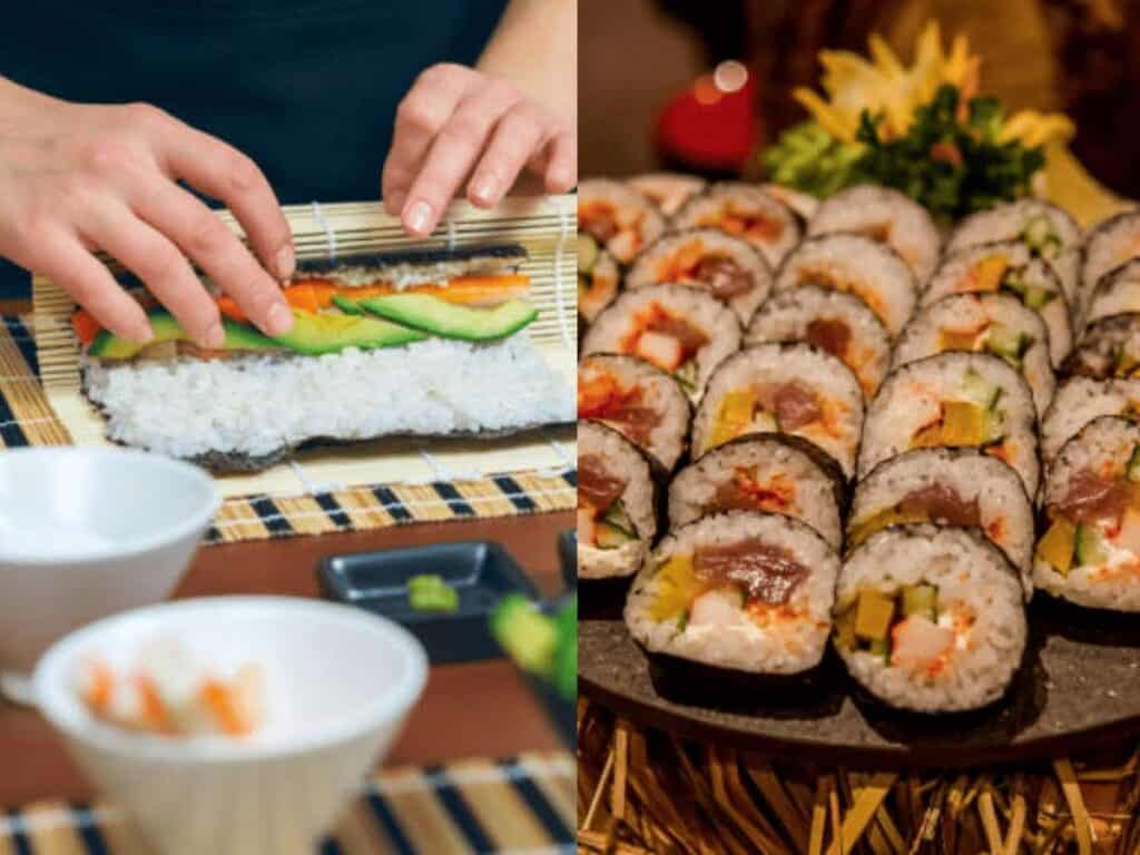 Sushi-rolling station with a chef