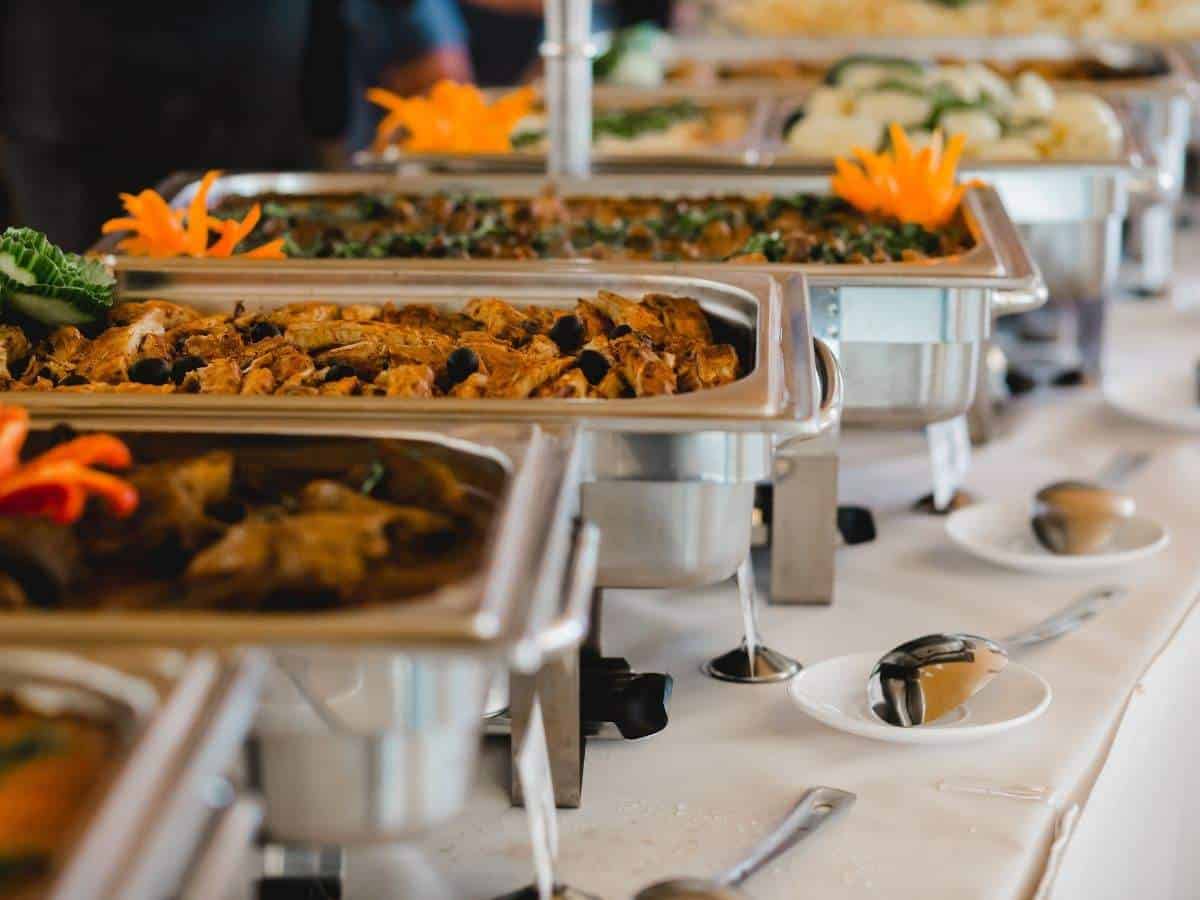 Catered buffet at a wedding reception