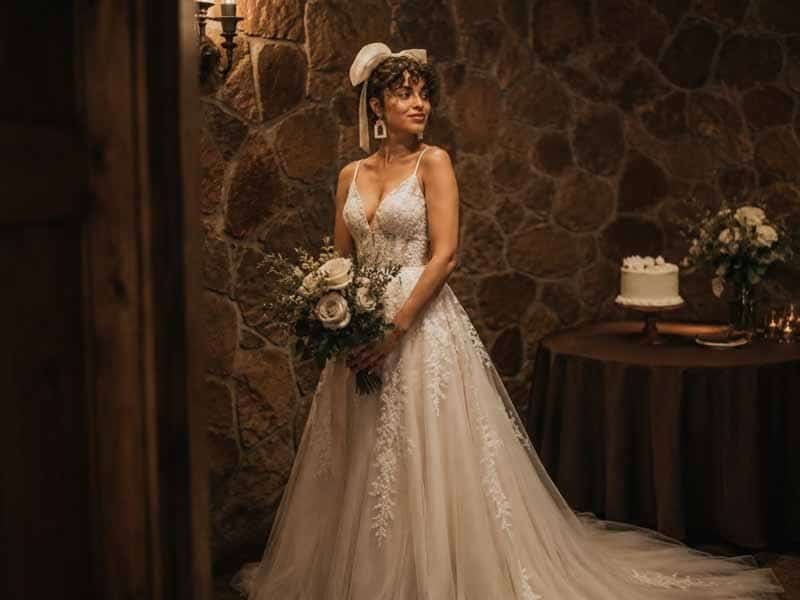 Ultra-realistic luxury bridal editorial photography of a beautif