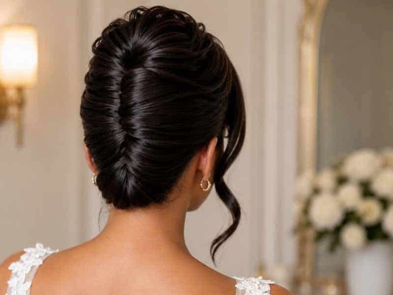 Ultra-realistic luxury bridal editorial photography of a beautif