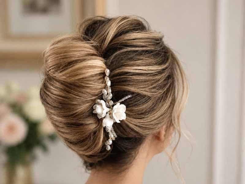 Ultra-realistic luxury bridal editorial photography of a beautif