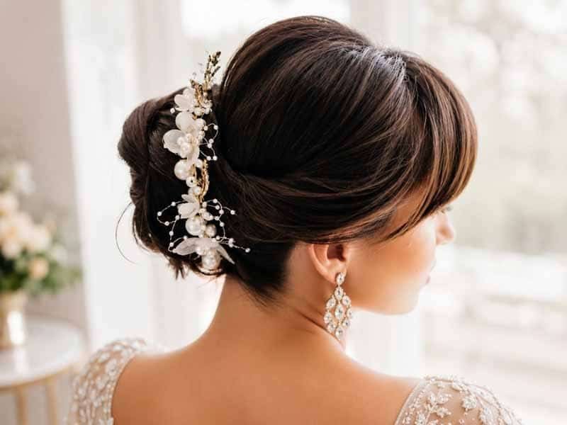 Ultra-realistic luxury bridal editorial photography of a beautif