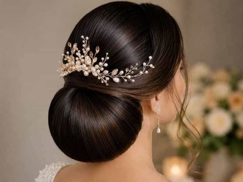 Ultra-realistic luxury bridal editorial photography of a beautif